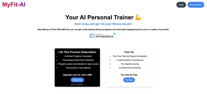 Screenshot of Myfit-AI website
