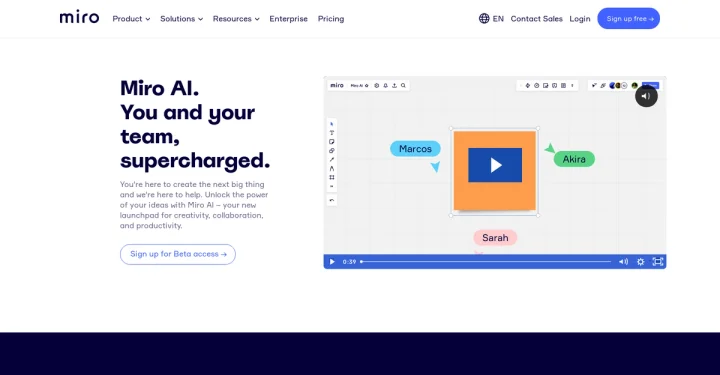 Screenshot of Miro AI website