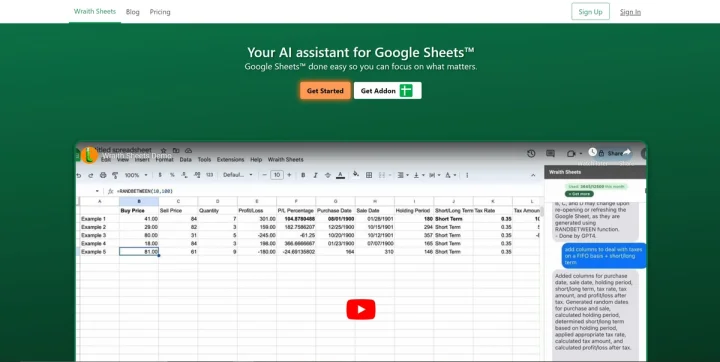 Screenshot of Wraith Sheets website