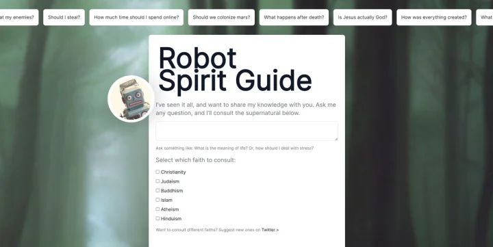 Screenshot of Robot Spirit Guide website