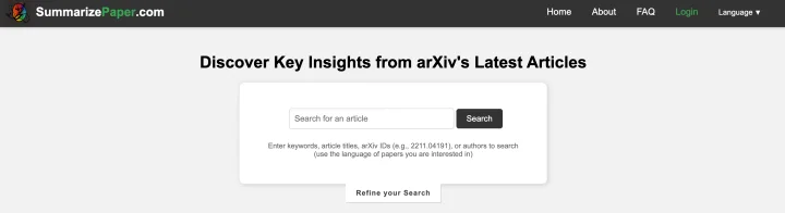 Screenshot of SummarizePaper website