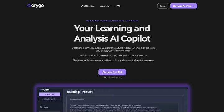 Screenshot of Orygo AI website