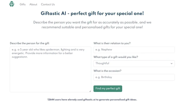 Screenshot of Giftastic.ai website