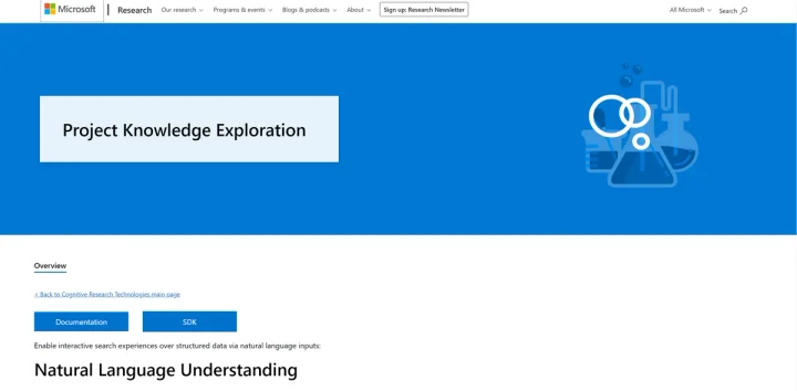 Screenshot of Microsoft Knowledge Exploration website