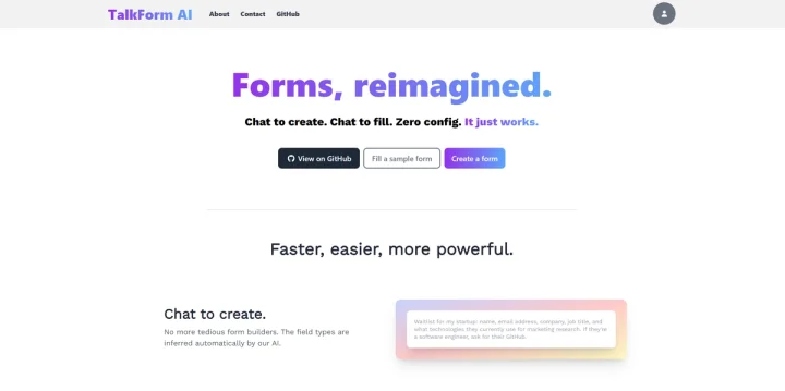 Screenshot of TalkForm AI website