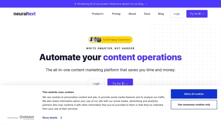 Screenshot of Neural Text website