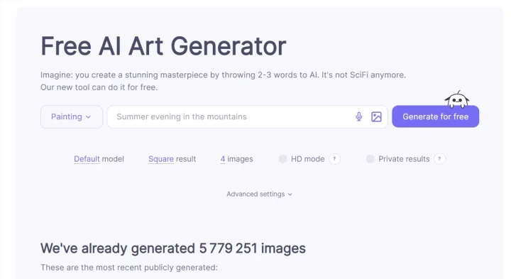 Screenshot of Neural.love Art Generator website