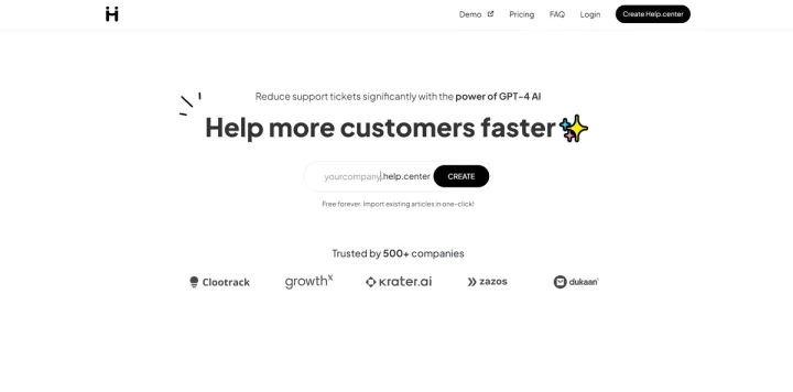 Screenshot of Help Center website