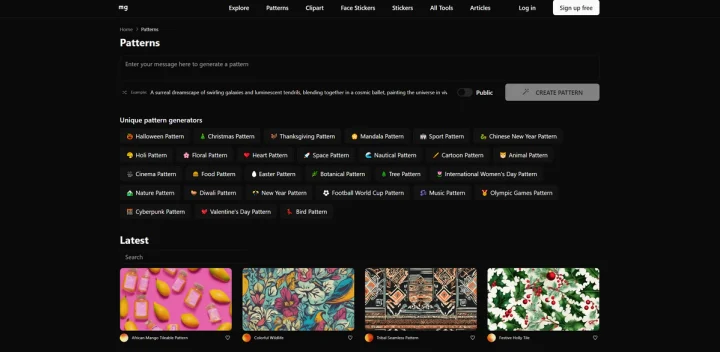 Screenshot of Patterns website