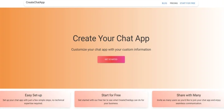 Screenshot of CreateChatApp website