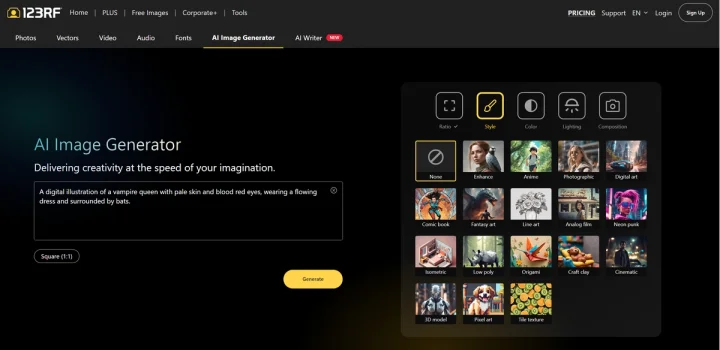 Screenshot of 123RF website