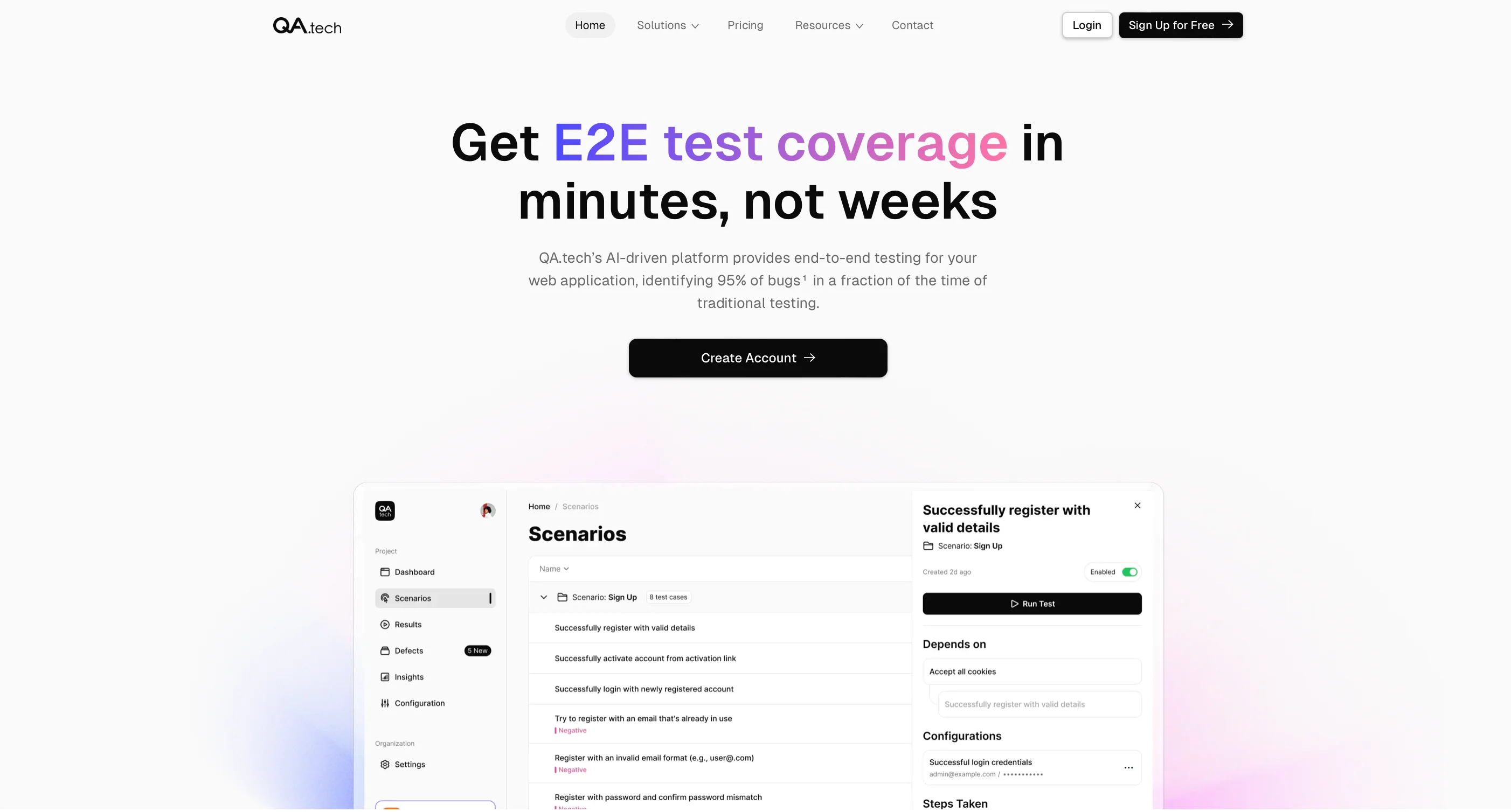 Screenshot of QA.tech website