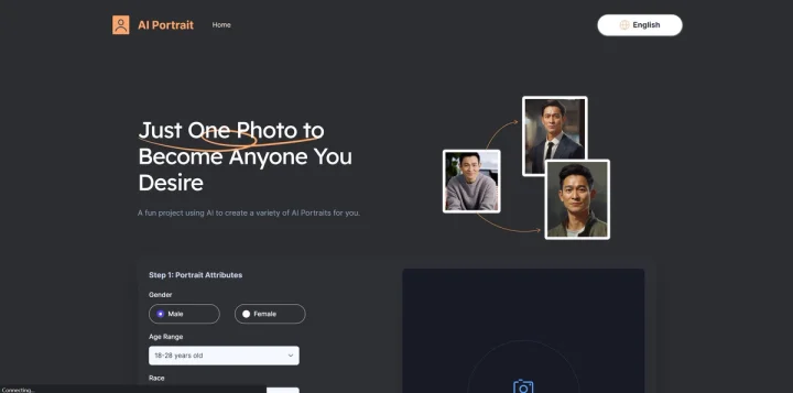 Screenshot of AI Portrait Generator website