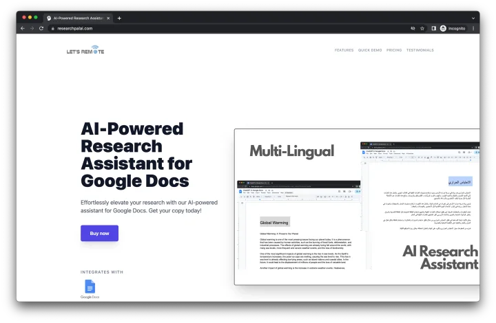 Screenshot of Research PAL website