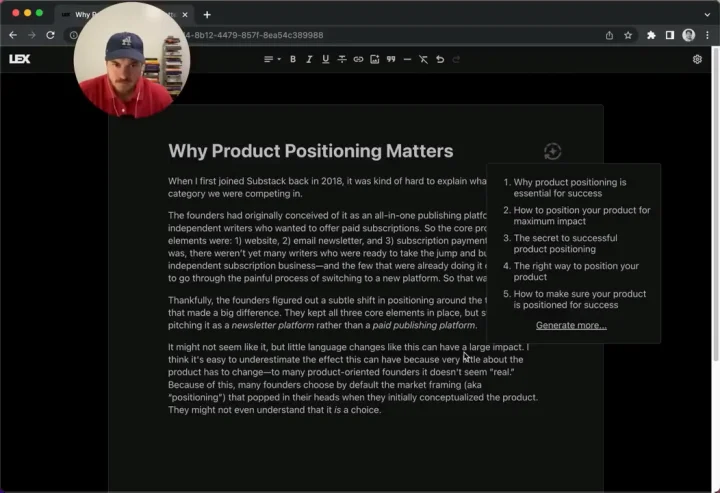 Screenshot of Lex website
