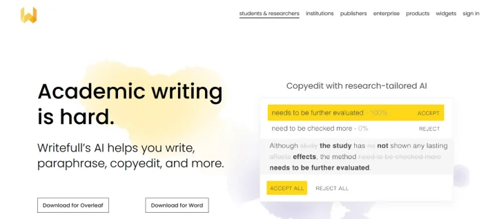 Screenshot of Writefull website