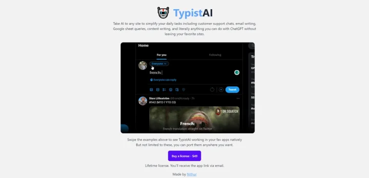 Screenshot of TypistAI website