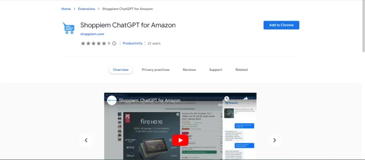 Screenshot of Shoppiem ChatGPT for Amazon website