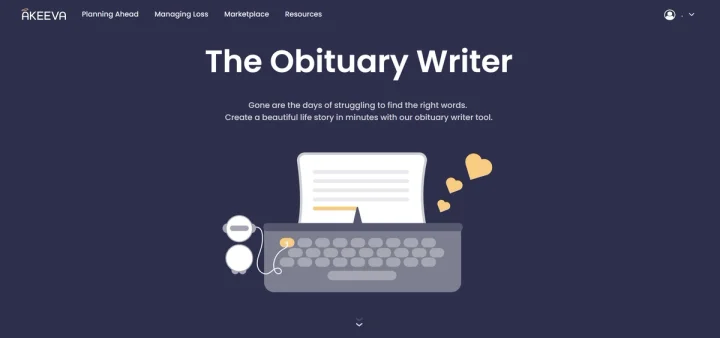 Screenshot of Obituary Writer website