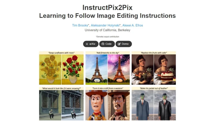 Screenshot of InstructPix2Pix website