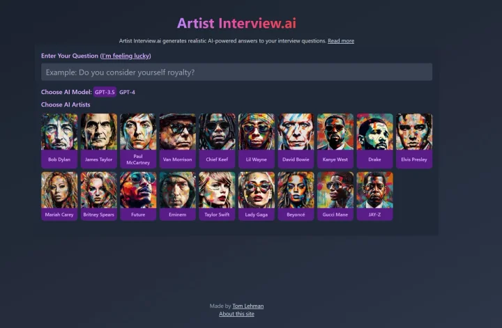 Screenshot of Artistinterview website