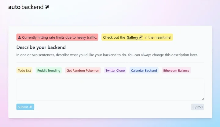 Screenshot of Auto Backend website