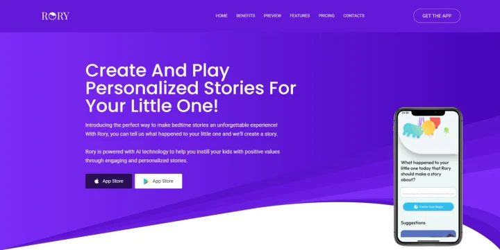 Screenshot of Rory website
