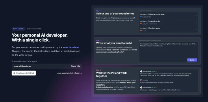 Screenshot of Smol Developer website