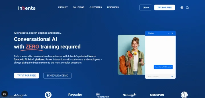 Screenshot of Inbenta website