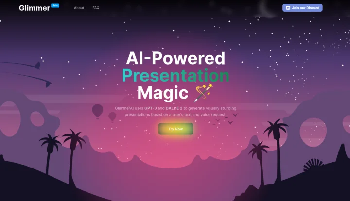 Screenshot of Glimmer website