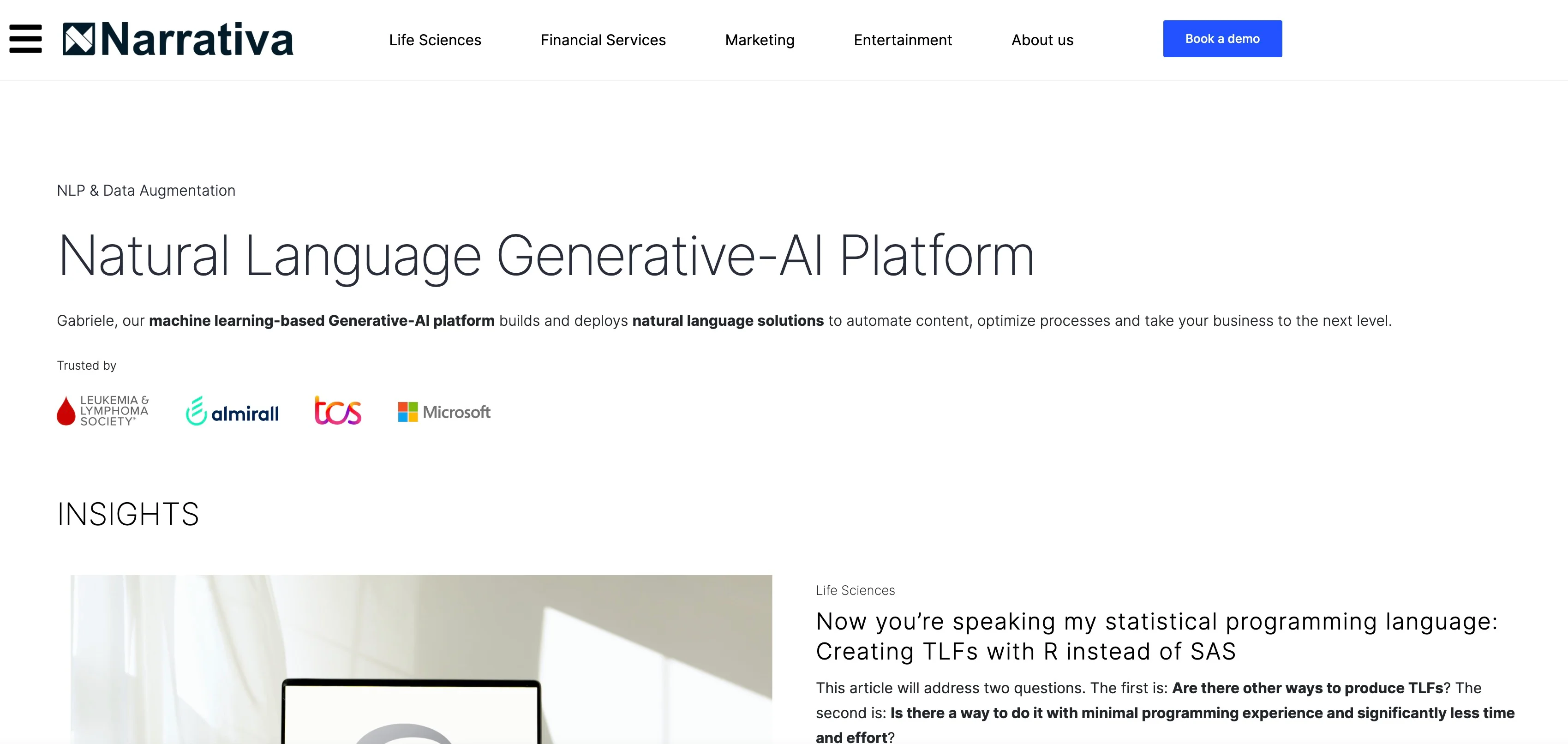 Screenshot of Narrativa website