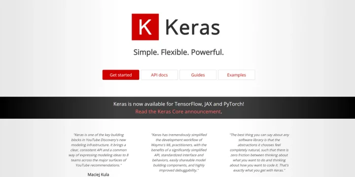 Screenshot of Keras website