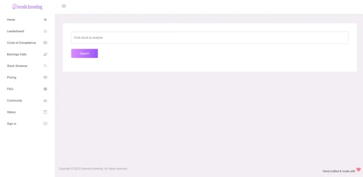 Screenshot of Decode Investing website