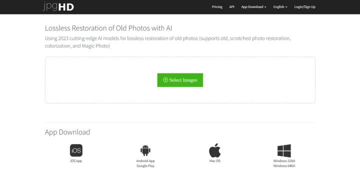 Screenshot of jpgHD website