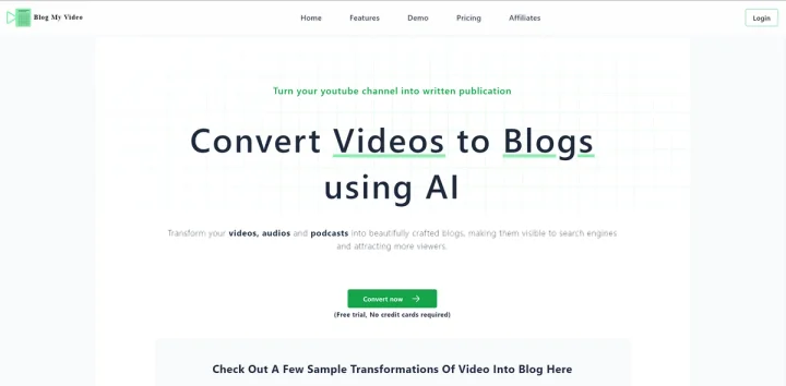Screenshot of BlogMyVideo website