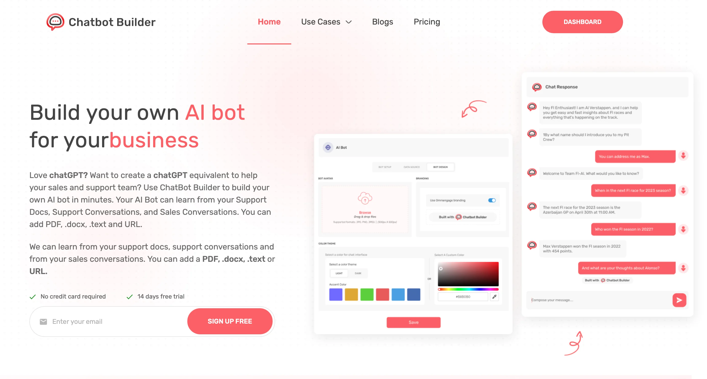 Screenshot of Chatbot Builder website
