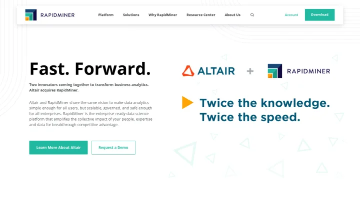 Screenshot of RapidMiner website