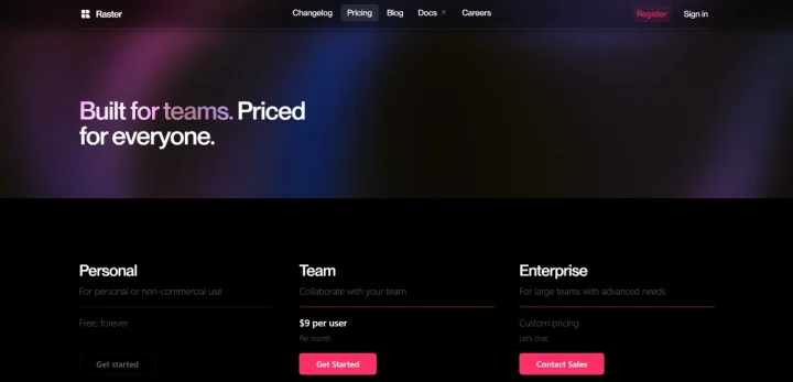 Screenshot of Raster website