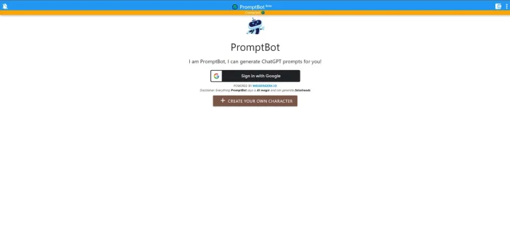 Screenshot of PromptBot website