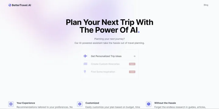 Screenshot of BetterTravel.AI website