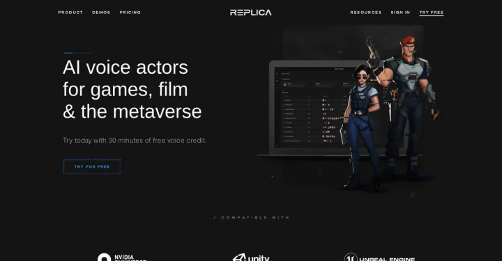 Screenshot of Replicastudios website