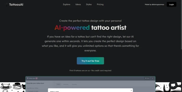 Screenshot of Tattoos AI website
