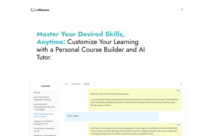 Screenshot of Chat2Course website