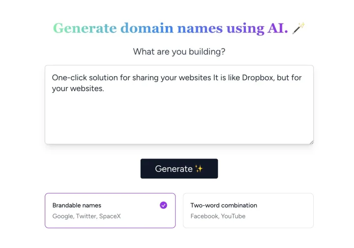 Screenshot of NameWizard website