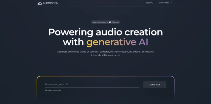 Screenshot of Audiogen website