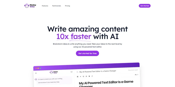 Screenshot of Monkey Writer website