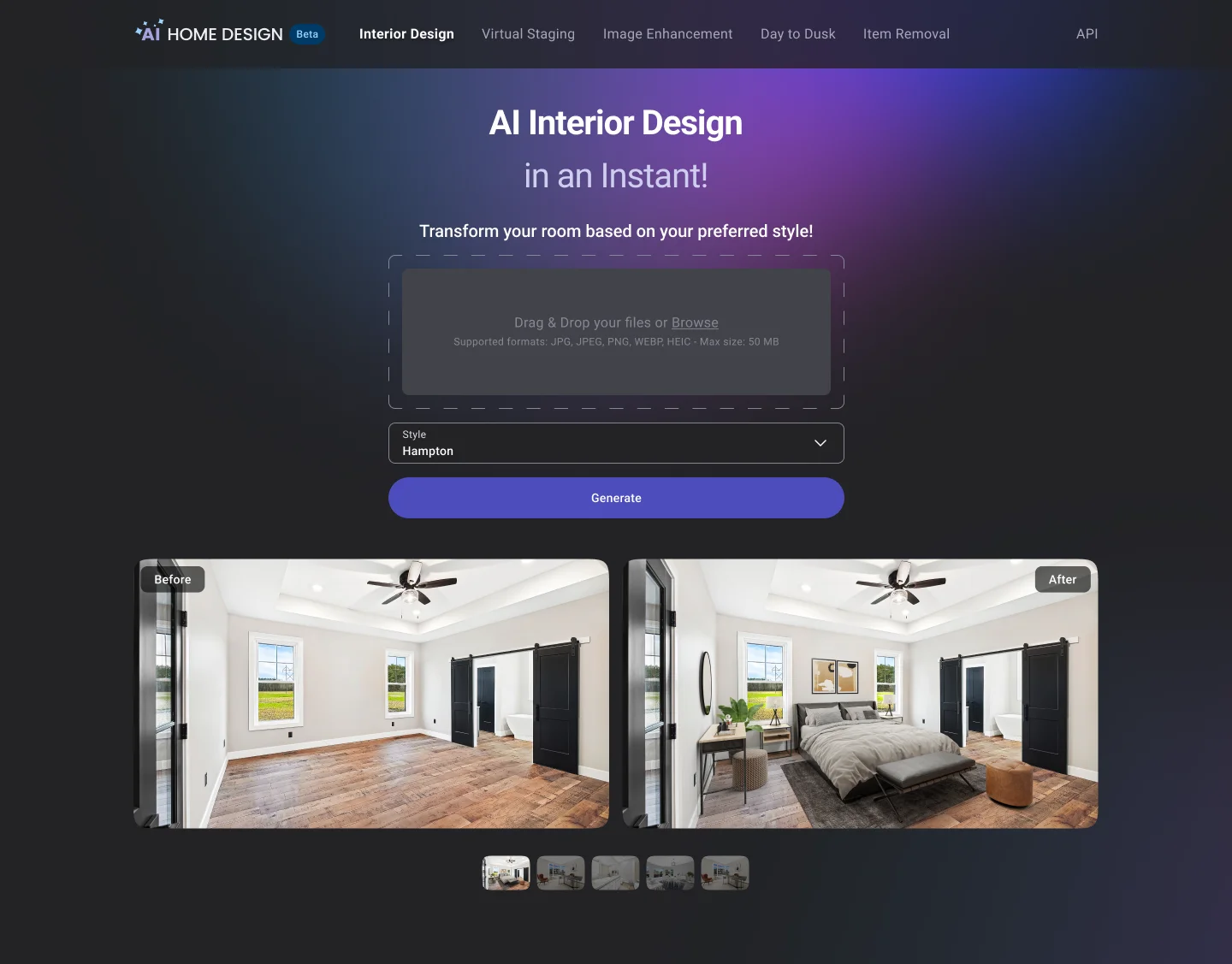 Screenshot of AI HomeDesign website