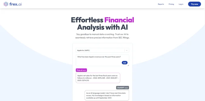 Screenshot of Frex.ai website
