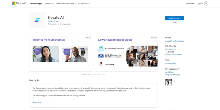 Screenshot of Elevate.AI website