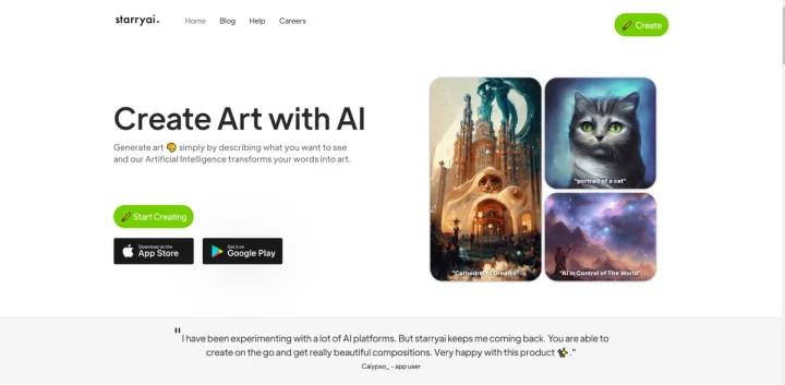 Screenshot of StarryAI website